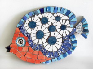 mosaiic fish blue red      